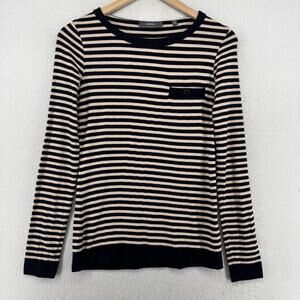 MARCS Top Womens XS Stretch Viscose Jersey Striped Long Sleeve Blue